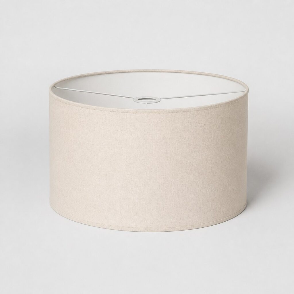 Abat-jour tambour en tissu beige de 40 cm sur fond gris clair