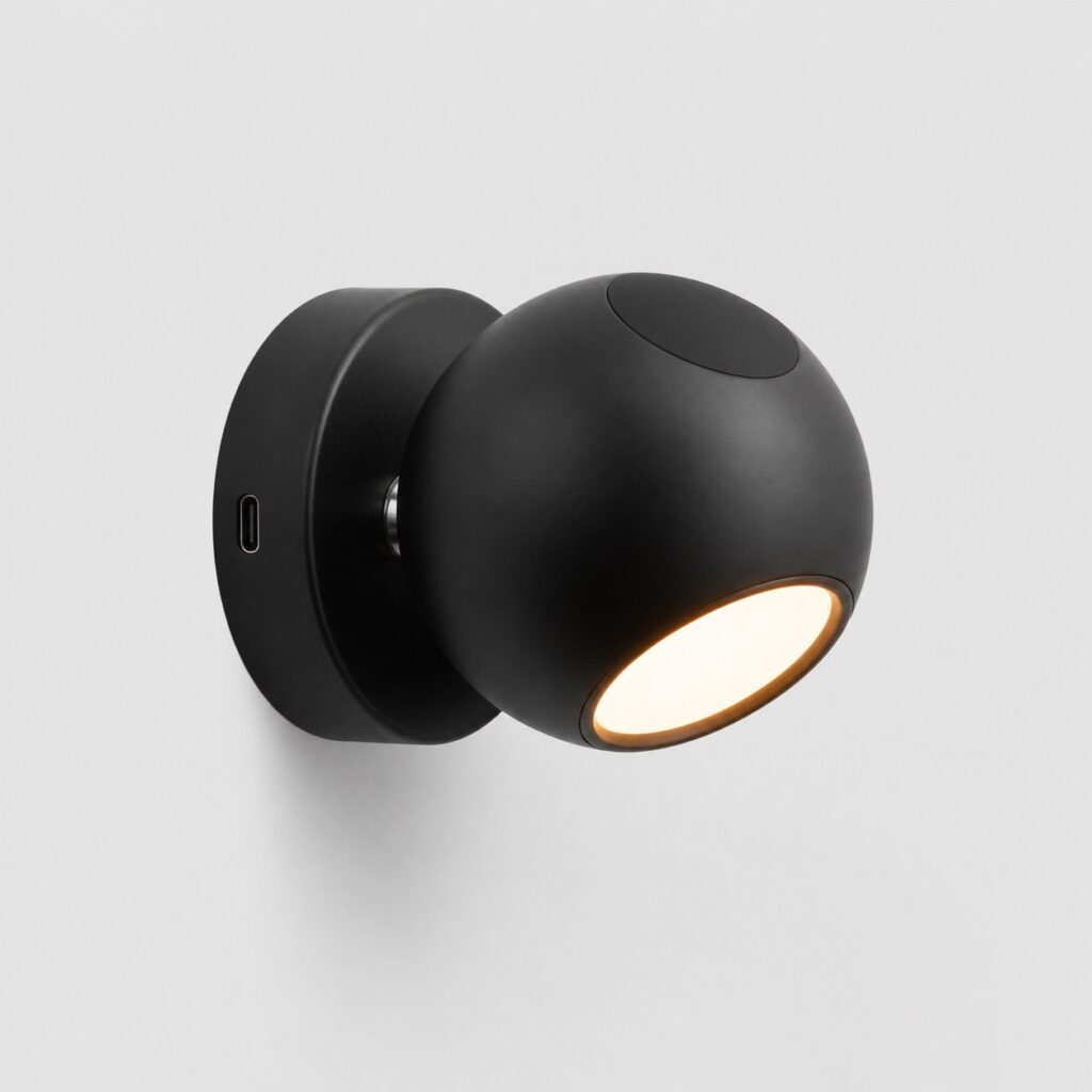 Applique murale LED sans fil noire à boule magnétique sur socle circulaire