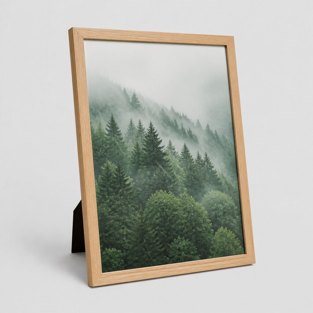 Cadre photo 30x40 en finition bois naturel, vitrage verre, vu de trois quarts