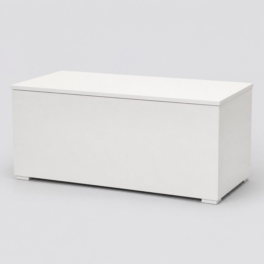 Coffre de rangement banc blanc de 100 cm, couvercle plein rabattable