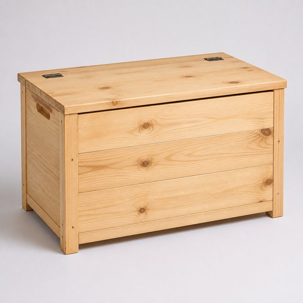 Coffre de rangement en pin massif brut de 70 cm, couvercle rabattable