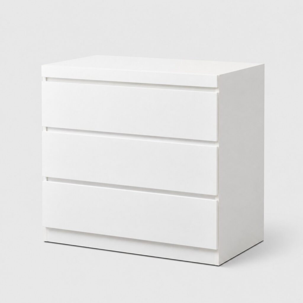 Commode 3 tiroirs blanche de 80 cm à tiroirs pleine largeur