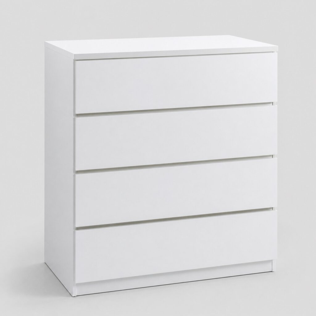 Commode 4 tiroirs blanche de 100 cm de haut sur 80 de large