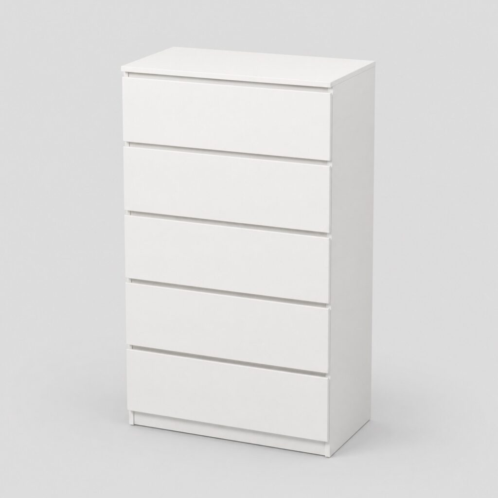 Commode colonne 5 tiroirs blanche de 112 cm sur 70 de large