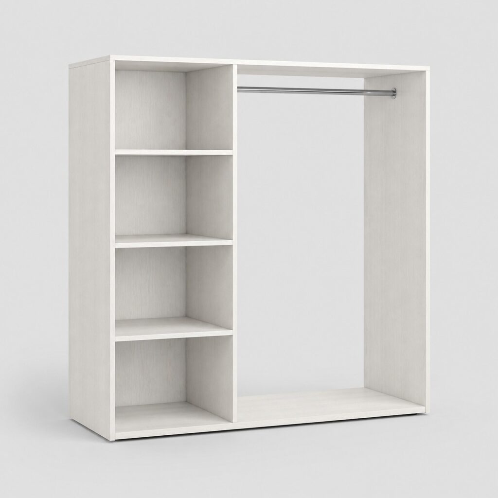 Module de dressing ouvert de 120 cm à barre frontale et colonne d'étagères