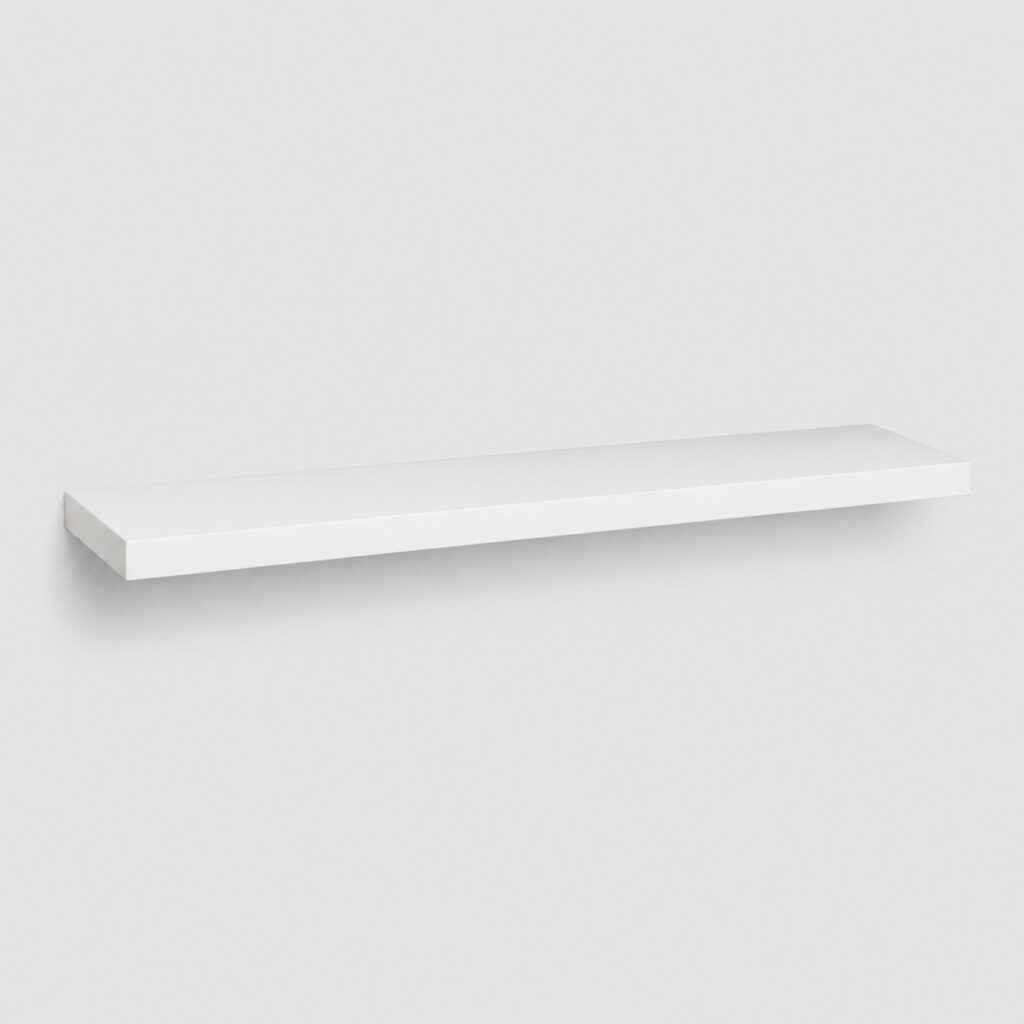 Tablette murale blanche de 110 cm et 5 cm d'épaisseur, vue de trois quarts