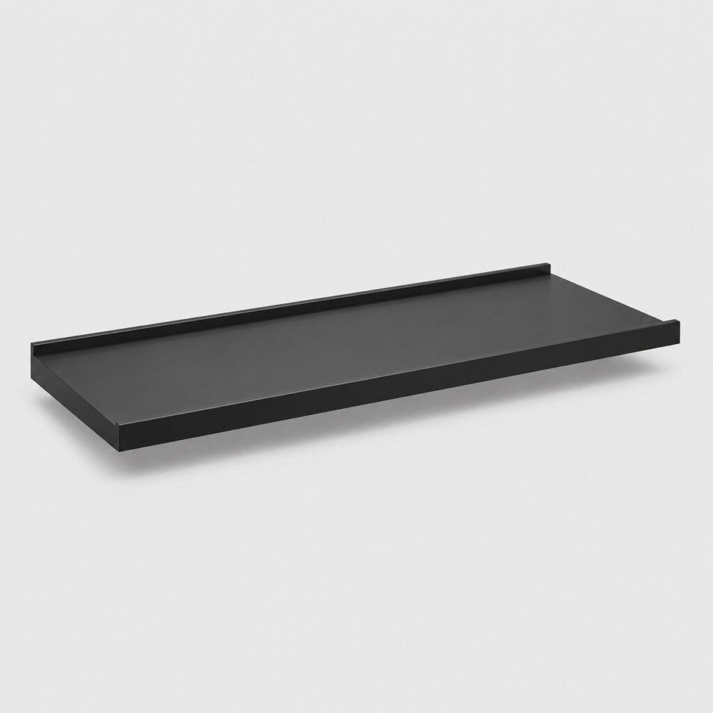 Tablette murale noire de 60 cm à deux rebords, vue de trois quarts