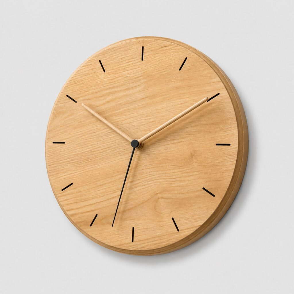 Horloge murale ronde de 40 cm en bois clair au veinage marqué