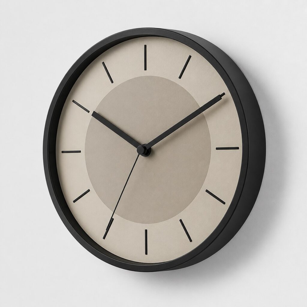 Horloge ronde de 50 cm bicolore noir et beige, boîtier de 5 cm d'épaisseur