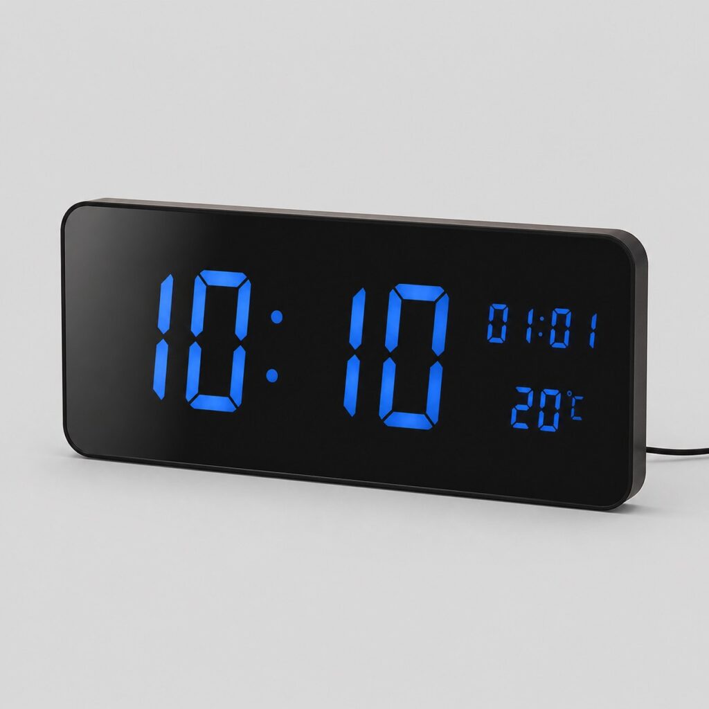 Horloge digitale rectangulaire de 32 cm à afficheur LED bleu sur boîtier noir