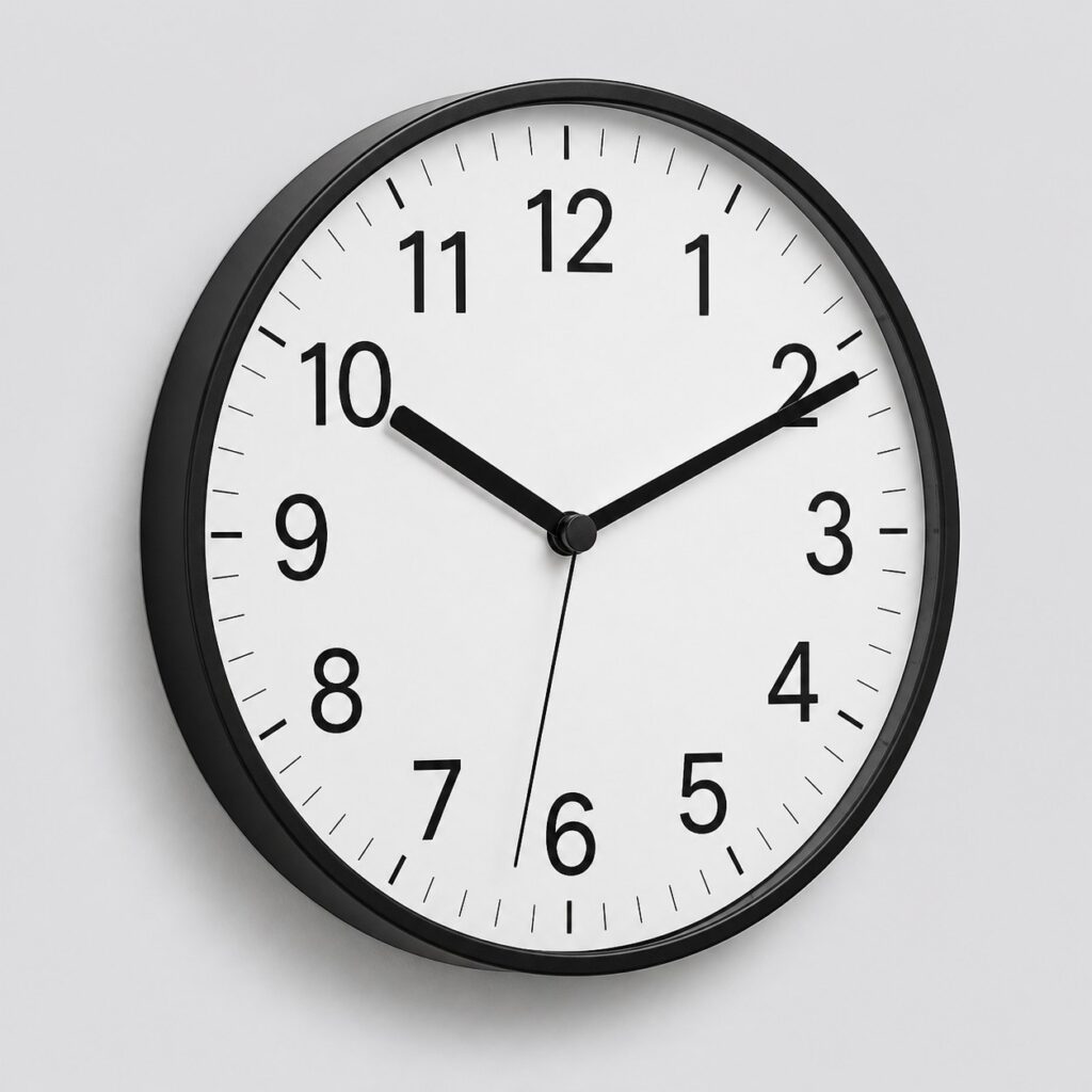 Horloge murale ronde de 30 cm à cadran blanc et grands chiffres arabes noirs