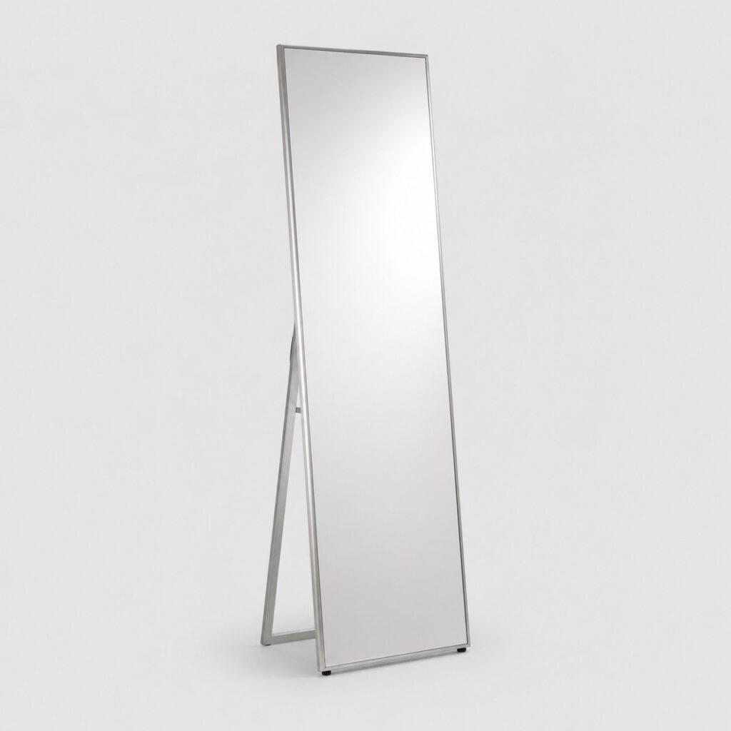 Miroir sur pied 140 × 40 cm à cadre aluminium argent brossé