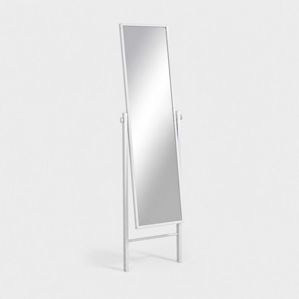 Miroir sur pied inclinable 35 × 125 cm à cadre métal blanc mat