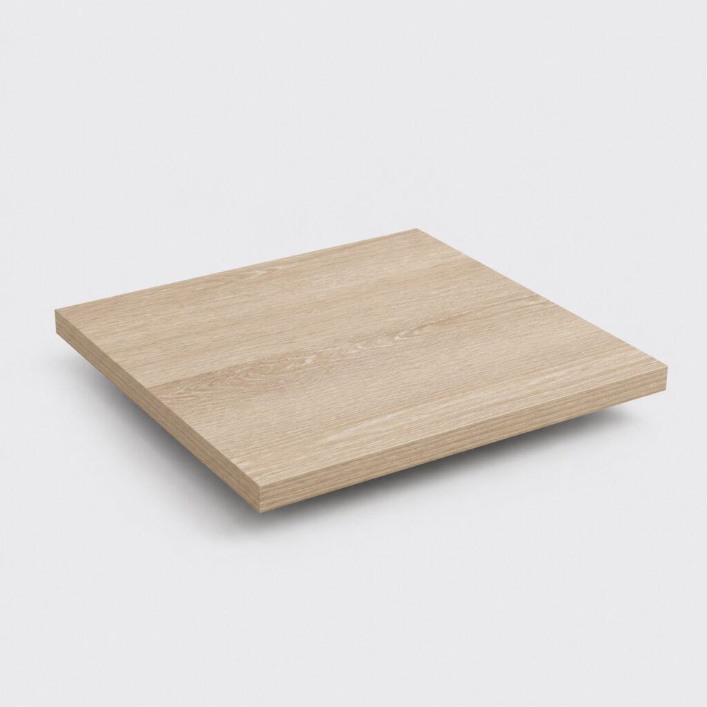 Petit plateau mural carré de 23,5 cm en MDF effet bois, vu de trois quarts