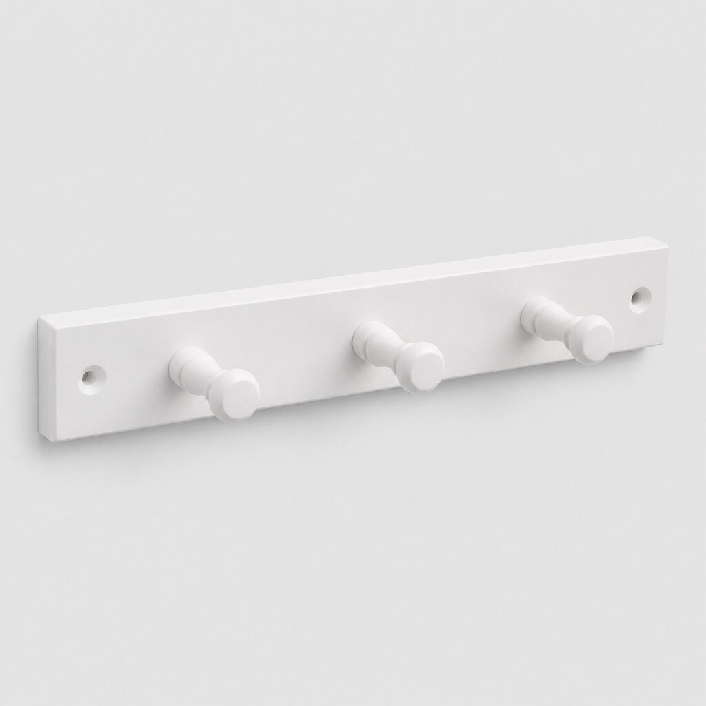 Barre murale en bois massif blanc de 41 cm à trois crochets tournés