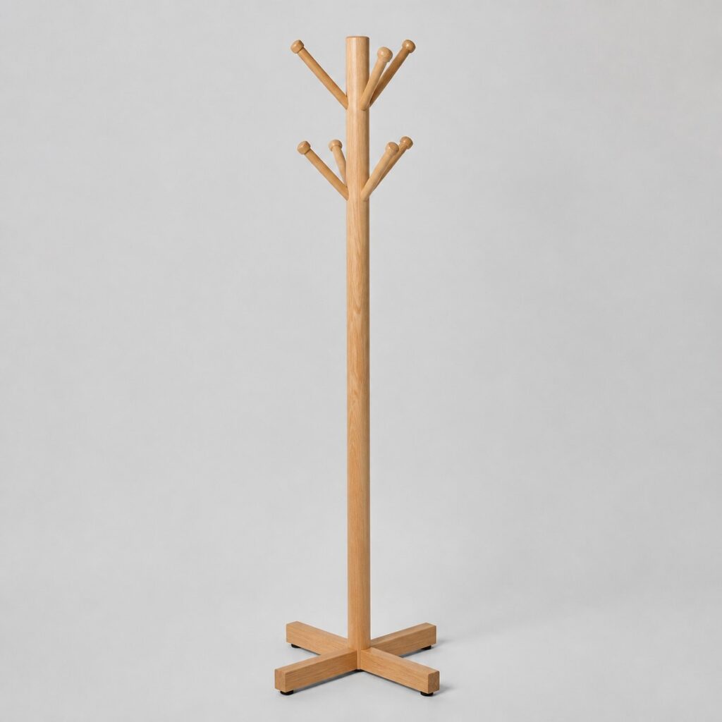 Porte-manteau sur pied en bois massif de 175 cm à piètement en croix