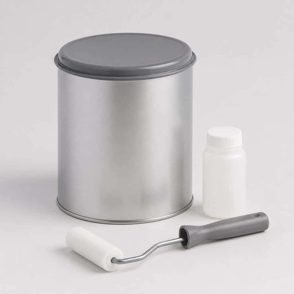 Pot de 1 kg de résine époxy pour carrelage avec durcisseur et rouleau, fond gris clair