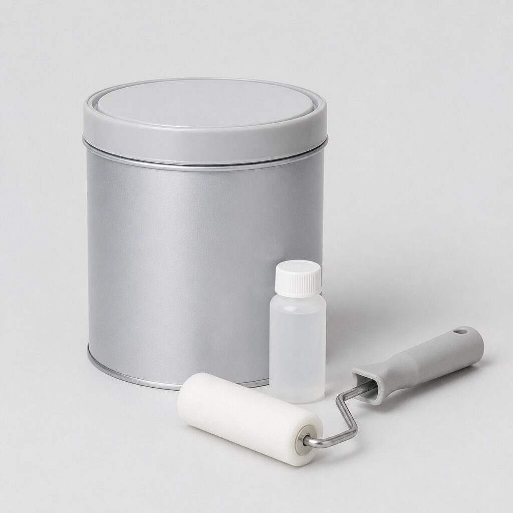 Pot de 1 kg de résine époxy mate pour sol intérieur avec durcisseur et rouleau, fond gris clair