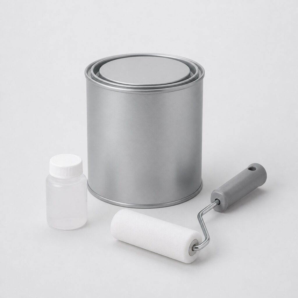 Pot de 0,75 L de peinture résine époxy avec dosette de durcisseur et rouleau, fond gris clair