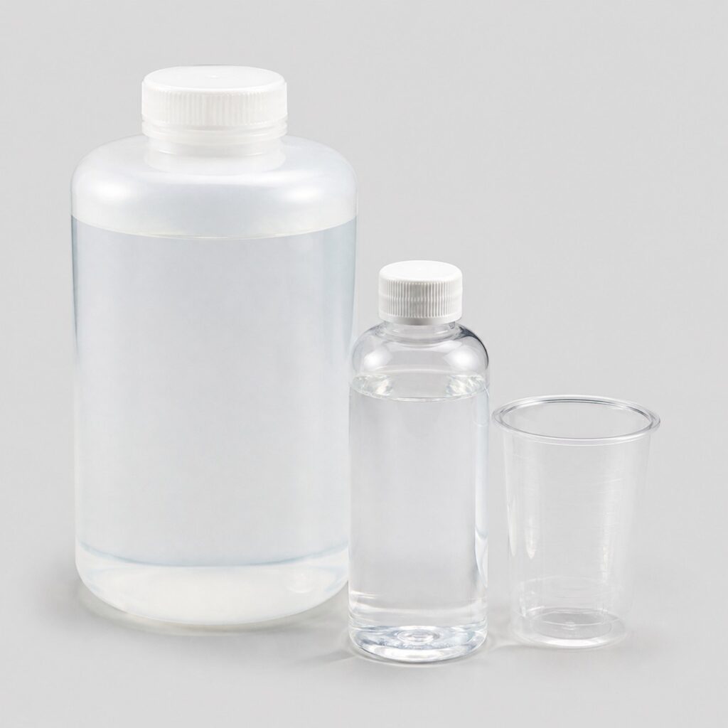 Bidon de 3,2 kg de résine époxy transparente avec durcisseur et gobelet gradué, fond gris clair
